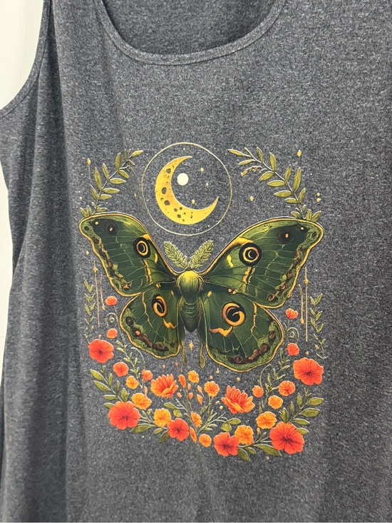 Dresses & Skirts - Green Moth Graphic Tank dress with Orange Floral Accents